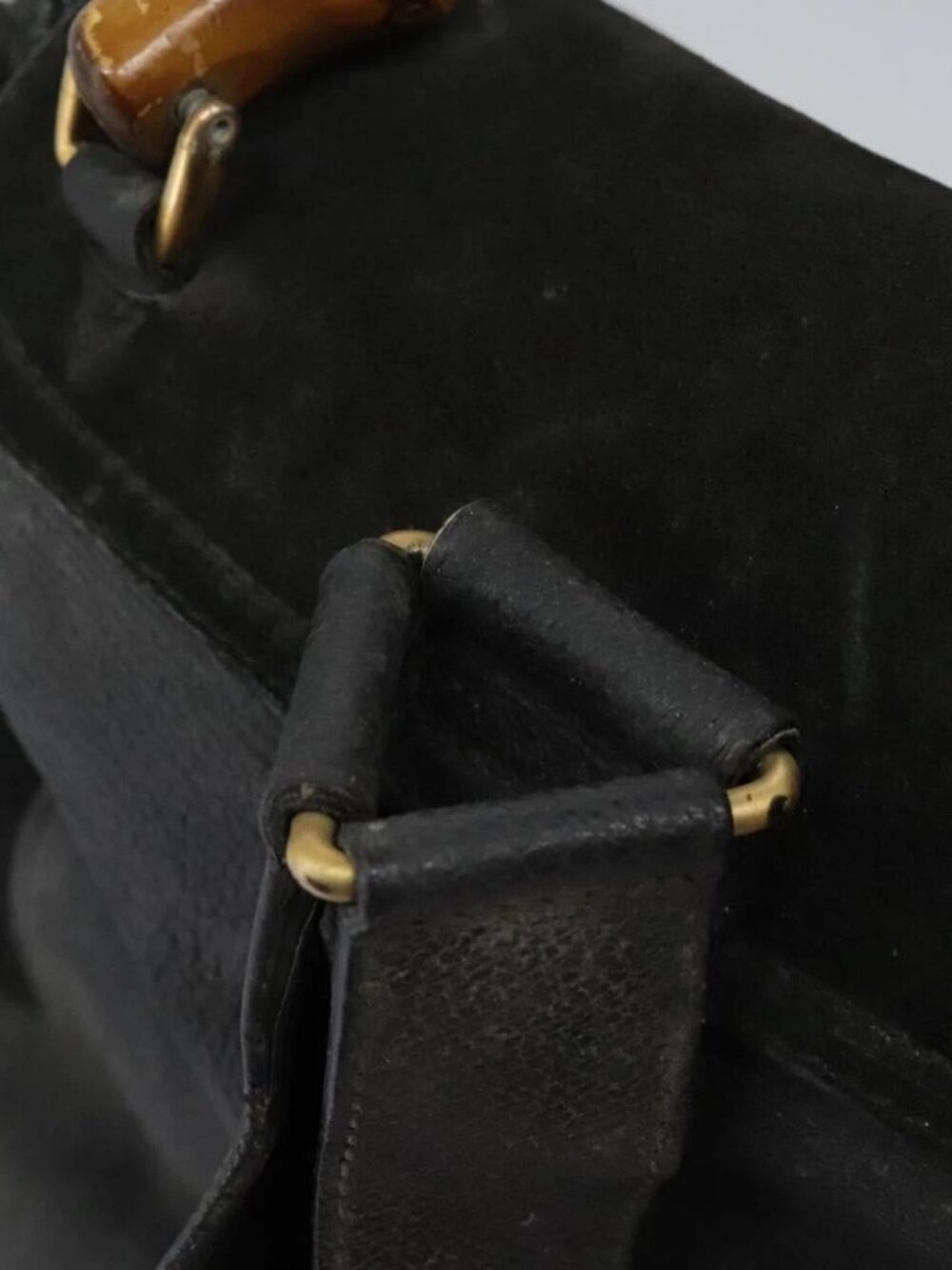 GUCCI Bamboo Backpack Suede Black Gold 003 1998 0016 Auth th6031 - Picture 14 of 16